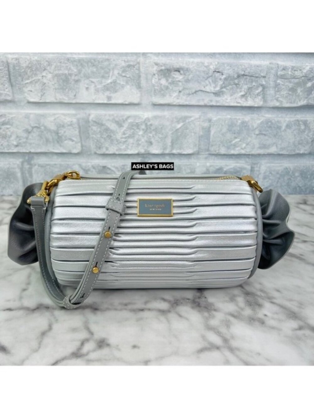 Kate Spade Sweet Treats Festive Pleated Small Barrel Bag In Starlight Silver
